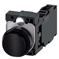 SIEMENS Tlačítko, 22 mm, kulaté, plast, černá, knoflík stiskací, 1 NO + 1 NC