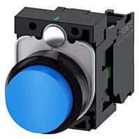 SIEMENS Tlačítko, 22 mm, kulaté, plast, modrá, knoflík stiskací, 1 NO