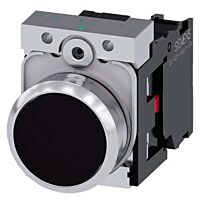 SIEMENS Tlačítko, 22 mm, kulaté, kov, s vysokým leskem, černá barva, knoflík stiskací, 1 NC