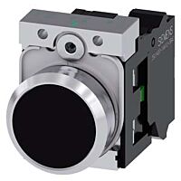 SIEMENS Tlačítko, 22 mm, kulaté, kov, s vysokým leskem, černá barva, knoflík stiskací, 1 NO