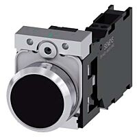 SIEMENS Tlačítko, 22 mm, kulaté, kov, s vysokým leskem, černá barva, knoflík stiskací, 1 NO + 1 NC