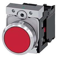 SIEMENS Tlačítko, 22 mm, kulaté, kov, s vysokým leskem, červená, knoflík stiskací, 1 NC