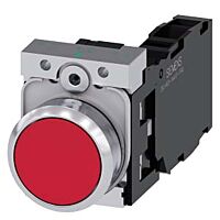 SIEMENS Tlačítko, 22 mm, kulaté, kov, s vysokým leskem, červená, knoflík stiskací, 1 NO + 1 NC