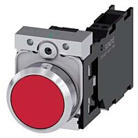 SIEMENS Tlačítko, 22 mm, kulaté, kov, s vysokým leskem, červená, knoflík stiskací, 1 NO + 1 NC