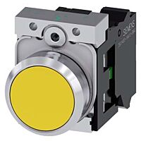 SIEMENS Tlačítko, 22 mm, kulaté, kov, s vysokým leskem, žlutá barva, knoflík stiskací, 1 NO