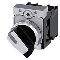 SIEMENS Spínač otočný, prosvětlený, 22 mm, kulatý, kov, s vysokým leskem, bílý, 1 NO + 1 NC