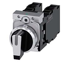 SIEMENS Spínač otočný, prosvětlený, 22 mm, kulatý, kov, s vysokým leskem, bílý, 2x 1 NO + 1 NC