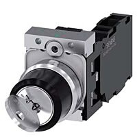 SIEMENS Spínač klíčový RONIS, 22 mm, kulatý, kov, s vysokým leskem, vytažení klíče O+I