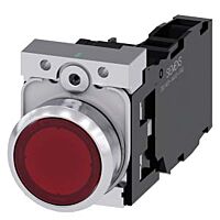 SIEMENS Tlačítko, osvětlené, 22 mm, kulaté, kov, s vysokým leskem, červená, knoflík stiskací, 1 NO + 1 NC