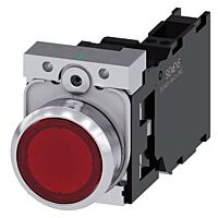 SIEMENS Tlačítko, osvětlené, 22 mm, kulaté, kov, s vysokým leskem, červená, knoflík stiskací, 1 NO + 1 NC