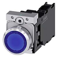 SIEMENS Tlačítko, osvětlené, 22 mm, kulaté, kov, s vysokým leskem, modrá, knoflík stiskací, 1 NO + 1 NC