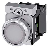 SIEMENS Tlačítko, osvětlené, 22 mm, kulaté, kov, s vysokým leskem, bílá, knoflík stiskací, 1 NO