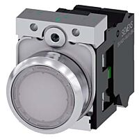 SIEMENS Tlačítko, osvětlené, 22 mm, kulaté, kov, s vysokým leskem, bílá, knoflík stiskací, 1 NO