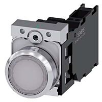 SIEMENS Tlačítko, osvětlené, 22 mm, kulaté, kov, s vysokým leskem, bílá, knoflík stiskací, 1 NO + 1 NC