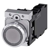 SIEMENS Tlačítko, osvětlené, 22 mm, kulaté, kov, s vysokým leskem, čirá, knoflík stiskací, 1 NO + 1 NC