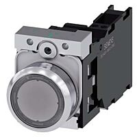 SIEMENS Tlačítko, osvětlené, 22 mm, kulaté, kov, s vysokým leskem, čirá, knoflík stiskací, 1 NO + 1 NC