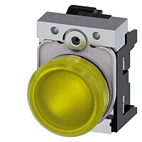SIEMENS Signálka 22 mm, kulatá, kov, s vysokým leskem, žlutá barva, čočka, hladká, AC/DC 24V