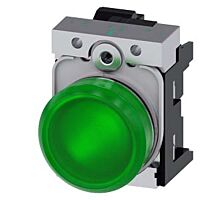 SIEMENS Signálka 22 mm, kulatá, kov, s vysokým leskem, zelená, čočka, hladká, AC/DC 24V