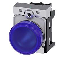 SIEMENS Signálka 22 mm, kulatá, kov, s vysokým leskem, modrá, čočka, hladká, AC/DC 24V