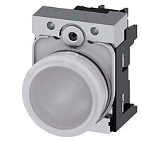 SIEMENS Signálka 22 mm, kulatá, kov, s vysokým leskem, bílá, čočka, hladká, AC/DC 24V