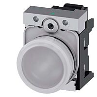 SIEMENS Signálka 22 mm, kulatá, kov, s vysokým leskem, bílá, čočka, hladká, AC/DC 24V