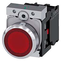 SIEMENS Tlačítko, osvětlené, 22 mm, kulaté, kov, s vysokým leskem, červená, knoflík stiskací, 1 NC