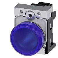 SIEMENS Signálka 22 mm, kulatá, kov, s vysokým leskem, modrá, čočka, hladká, AC110V