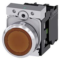 SIEMENS Tlačítko, prosvětlené, 22 mm, kulaté, kov, s vysokým leskem, amber 1 NO