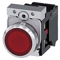 SIEMENS Tlačítko, prosvětlené, 22 mm, kulaté, kov, s vysokým leskem, červené, 1 NC