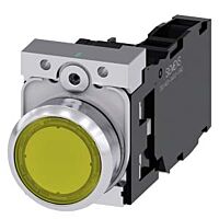 SIEMENS Tlačítko, osvětlené, 22 mm, kulaté, kov, s vysokým leskem, žlutá barva, 1 NO + 1 NC