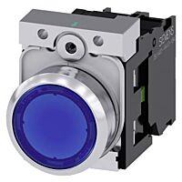 SIEMENS Tlačítko, osvětlené, 22 mm, kulaté, kov, s vysokým leskem, modrá, 1 NO