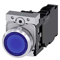 SIEMENS Tlačítko, osvětlené, 22 mm, kulaté, kov, s vysokým leskem, modrá, 1 NO + 1 NC
