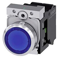 SIEMENS Tlačítko, osvětlené, 22 mm, kulaté, kov, s vysokým leskem, modrá, 1 NO