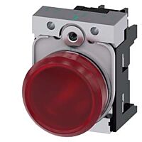 SIEMENS Signálka 22 mm, kulatá, kov, s vysokým leskem, červená, čočka, hladká, AC230V