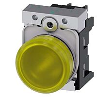 SIEMENS Signálka 22 mm, kulatá, kov, s vysokým leskem, žlutá barva, čočka, hladká, AC230V