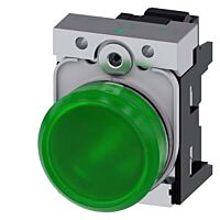 SIEMENS Signálka 22 mm, kulatá, kov, s vysokým leskem, zelená, čočka, hladká, AC230V