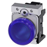 SIEMENS Signálka 22 mm, kulatá, kov, s vysokým leskem, modrá, čočka, hladká, AC230V