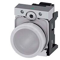 SIEMENS Signálka 22 mm, kulatá, kov, s vysokým leskem, bílá, čočka, hladká, AC230V
