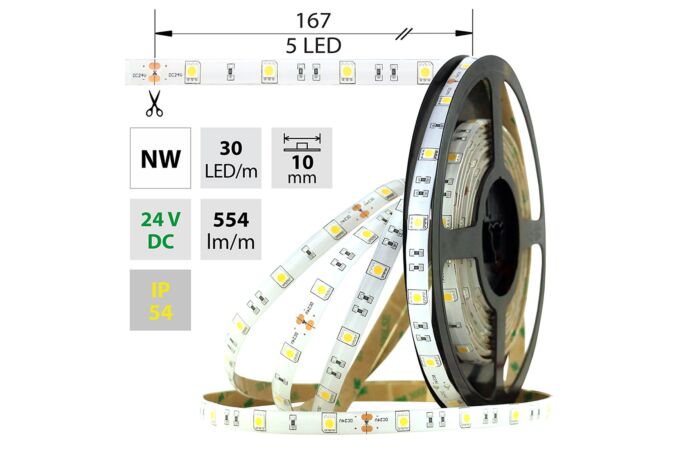 MCLED Pásek LED SMD5050 NW, 30LED/m, 8,5W/m, 554lm/m, IP54, DC 24V, 10mm, 5m