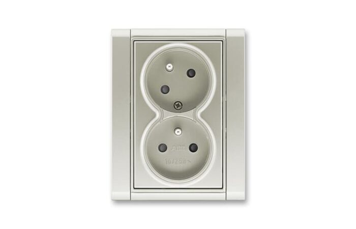 ABB TIME Dvojzásuvka 5513F-C02357 32, s clonkami, bezšroubová, starostříbrná