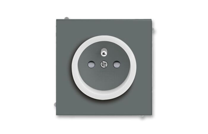 ABB Zásuvka 5519M-A02357 61,jednonásobná, s ochr. kolíkem, s clonkami, bezšroubová,grafitová/ledová bílá