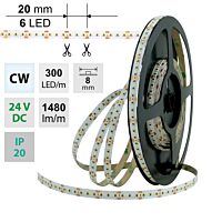 MCLED Pásek LED SMD2216 CW, 300LED/m, 18W/m, DC 24V, 1480lm/m, CRI90, IP20, 8mm, 5m