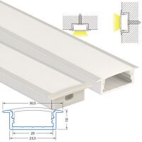MCLED Profil AL 30x10mm, VD vestavný, mléčný difuzor, komplet, 1m