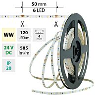 MCLED Pásek LED SMD2216 WW, 120LED/m, 7,2W/m, DC 24V, 585lm/m, CRI90, IP20, 4mm, 5m
