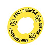 LOVATO Štítek LPXAU118 "ARRET D’URGENCE/NOT-AUS/PARO EMERGENCIA" Ø60mm