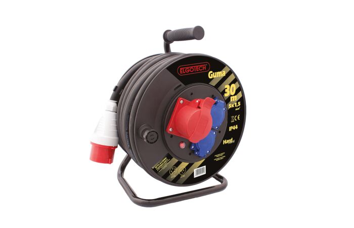 ELGOTECH Přívod prodlužovací 30m, 3 zásuvky, s bubnem, šedá