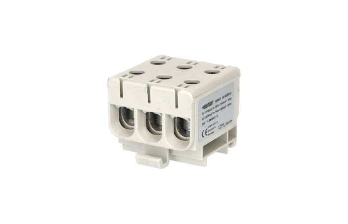 POLLMANN Svorka UK 50/3 x 1 A, 160A, 3pól., AL/CU, krytá, šedá, na DIN 1006647 univerzální