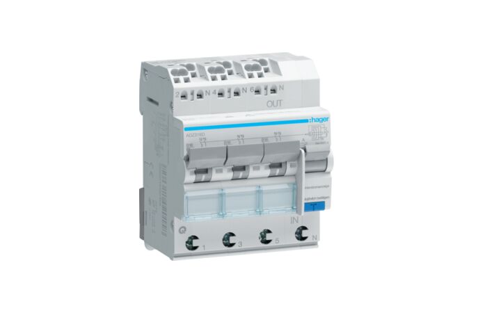 HAGER Chránič 16B/3x1P+N/0,03 A ADZ316D, bezšroubové svorky