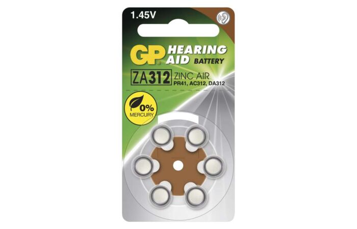 GP Baterie ZINCAIR ZA312 průměr 7,8 x 3,56 1,45V blistr 6ks (do naslouchadel)