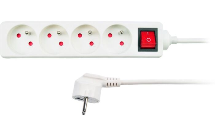 SOLIGHT Přívod prodlužovací 1,5m 4zásuvka 230V/10A s vypínačem IP20 bílá